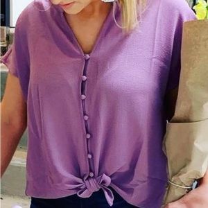 Purple Tie Front Button Down top size WORN ONCE